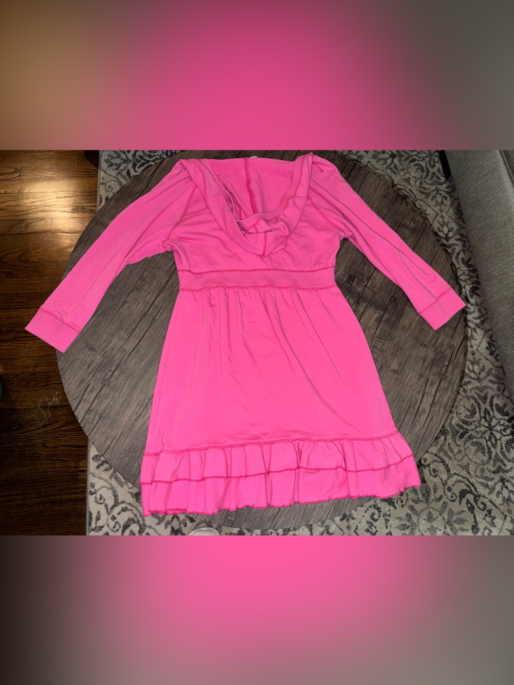 PINK Victoria's Secret Vintage Hot Pink Hooded Ruffle Dress size large - Picture 6 of 8